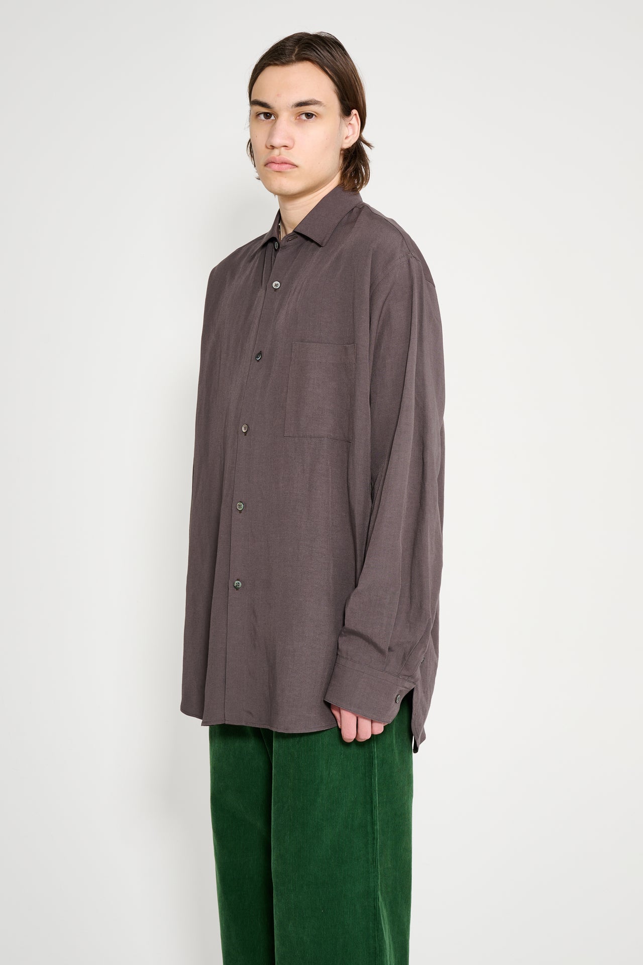ssstein Rayon / Linen Oversized Down Pat Shirt Charcoal