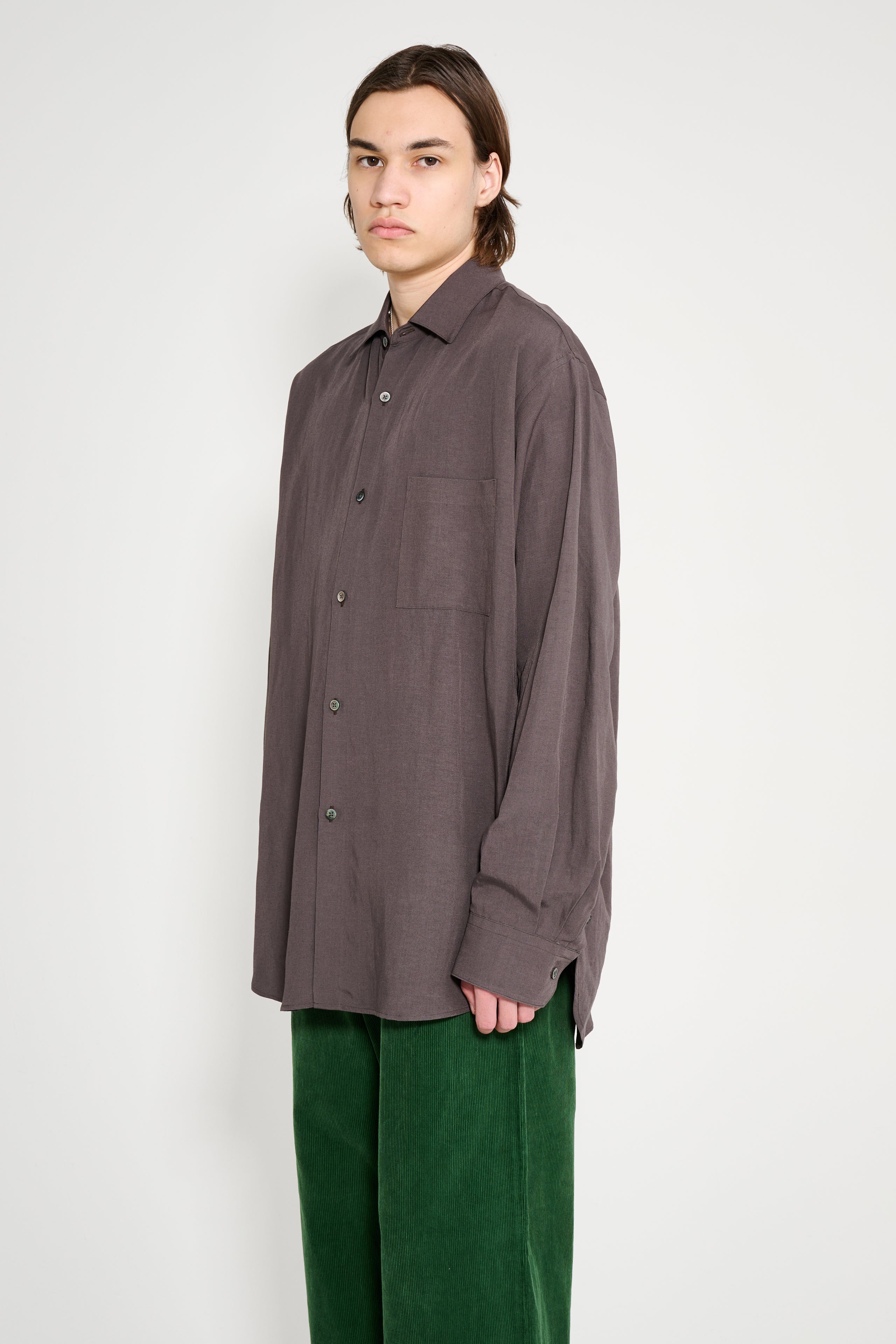 ssstein Rayon / Linen Oversized Down Pat Shirt Charcoal
