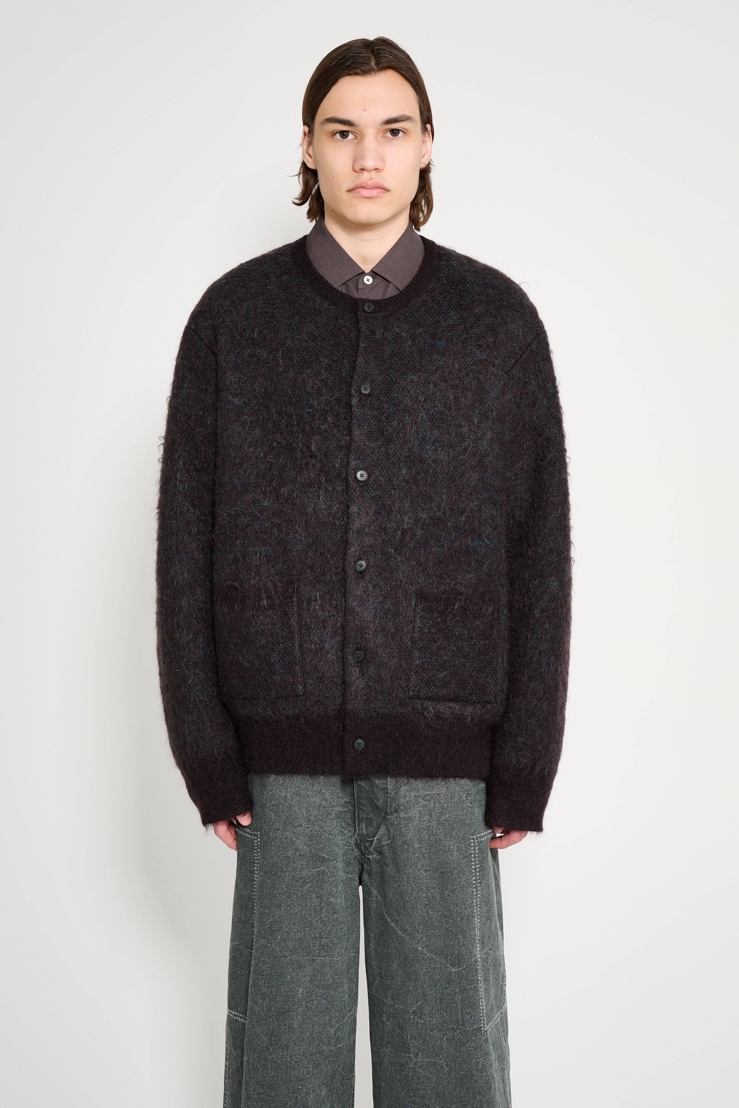 ssstein Kid Mohair Mix Jacquard Knit Cardigan Brown Mix