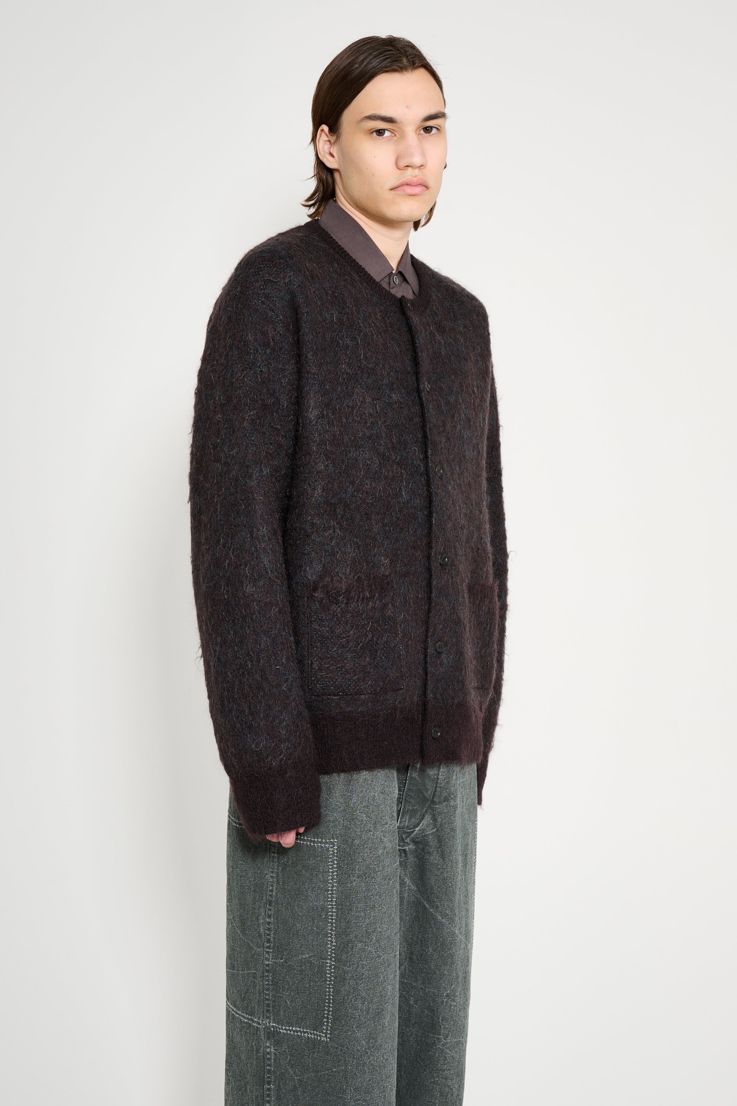 ssstein Kid Mohair Mix Jacquard Knit Cardigan Brown Mix