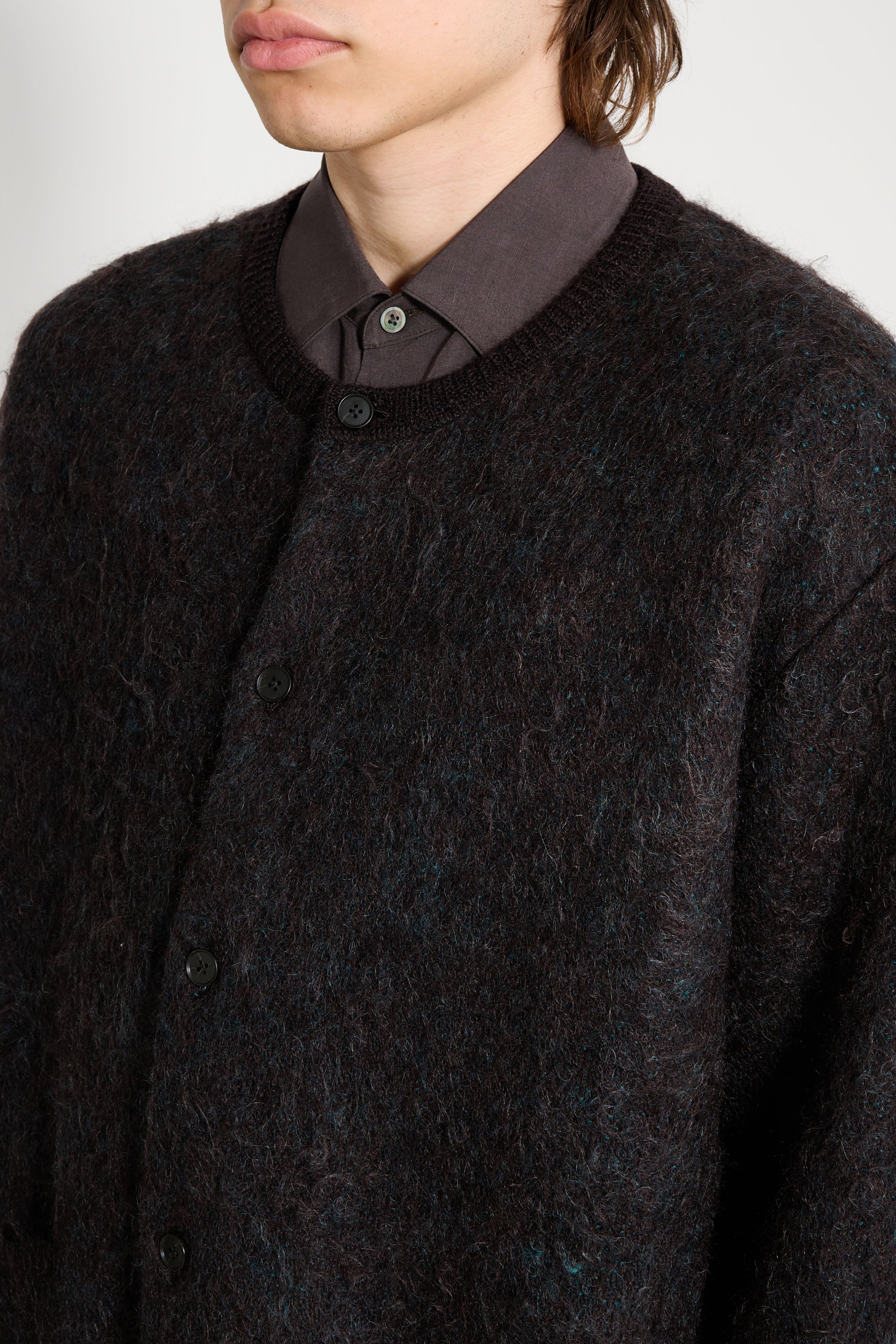 ssstein Kid Mohair Mix Jacquard Knit Cardigan Brown Mix