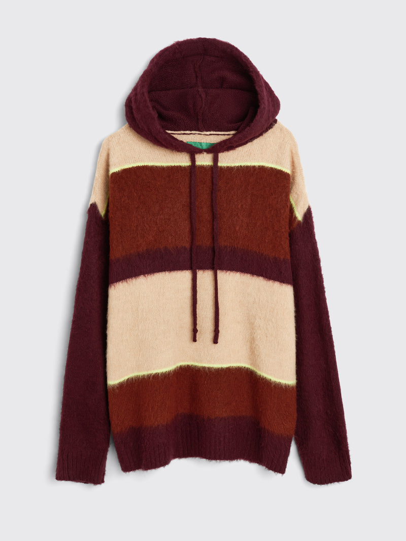 Très Bien - everywear knitted hoodie fuzzy stripe burgundy