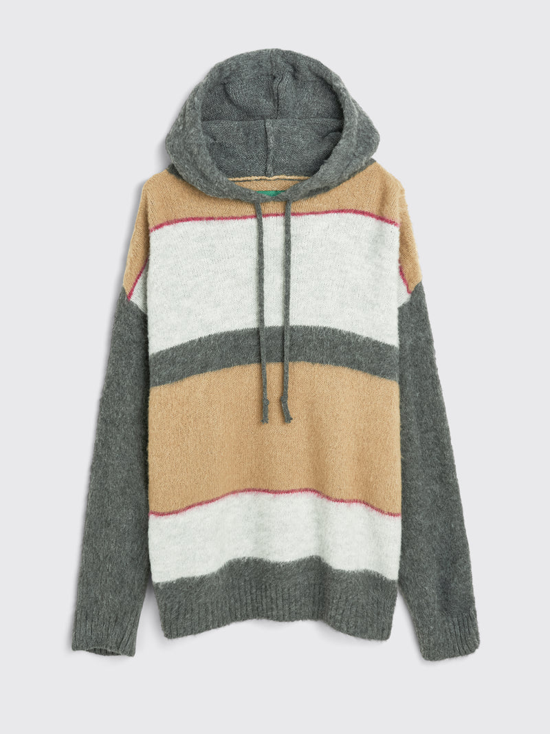 Très Bien - everywear knitted hoodie fuzzy stripe grey