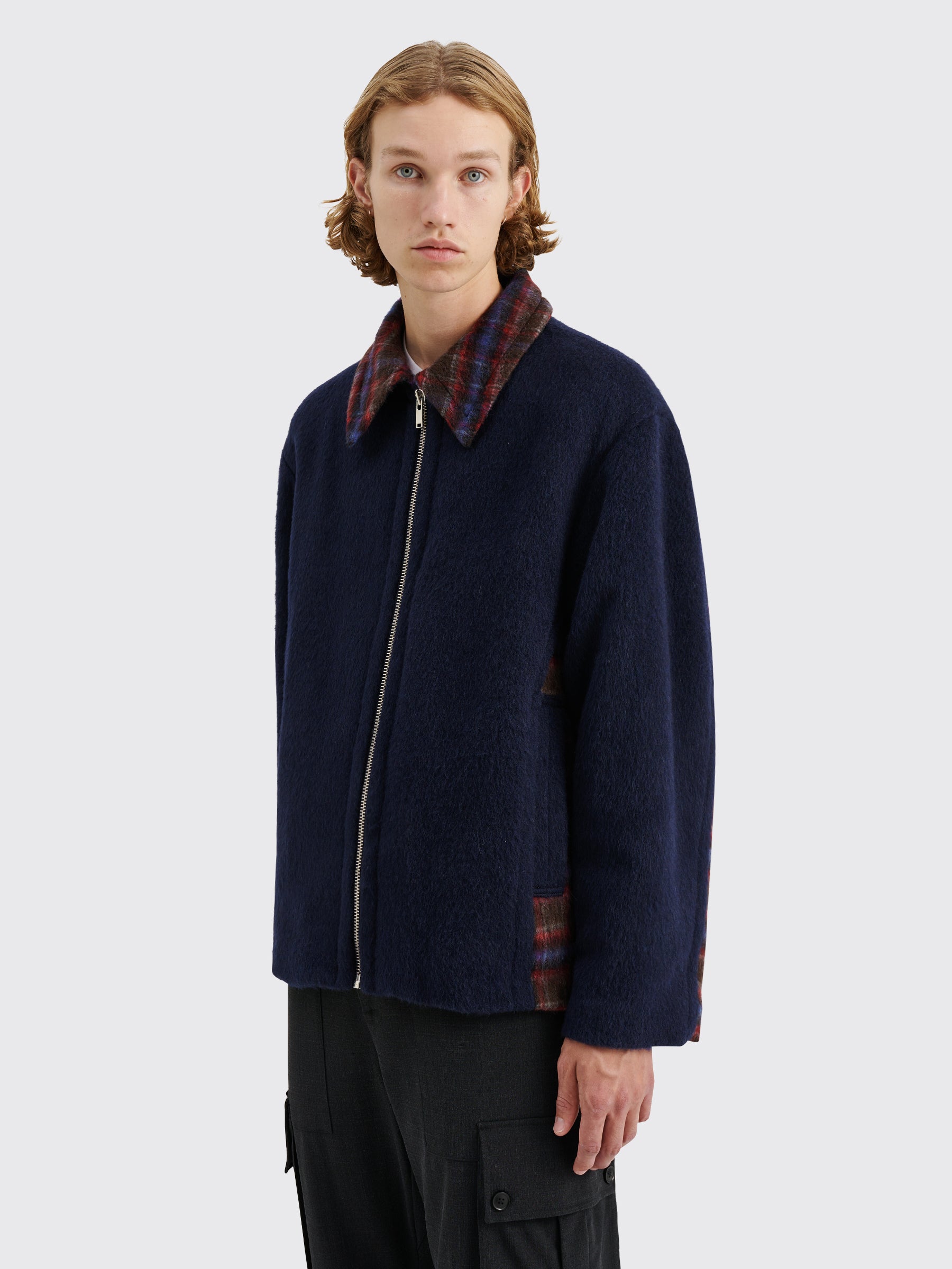 TRÈS BIEN everywear Oversized Zip Jacket Hairy Wool Navy / Check
