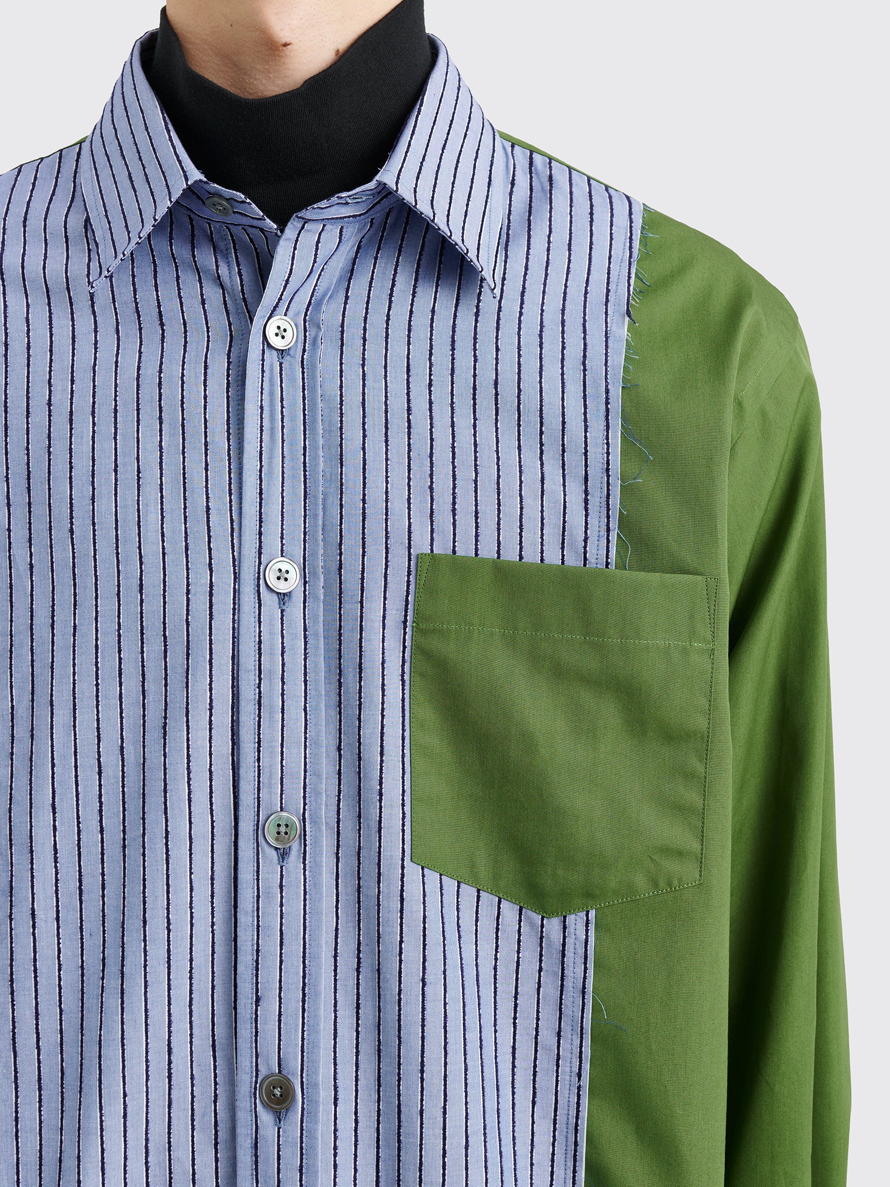 TRÈS BIEN everywear Raw Seam Oversized Classic Shirt Cotton Green Stripe