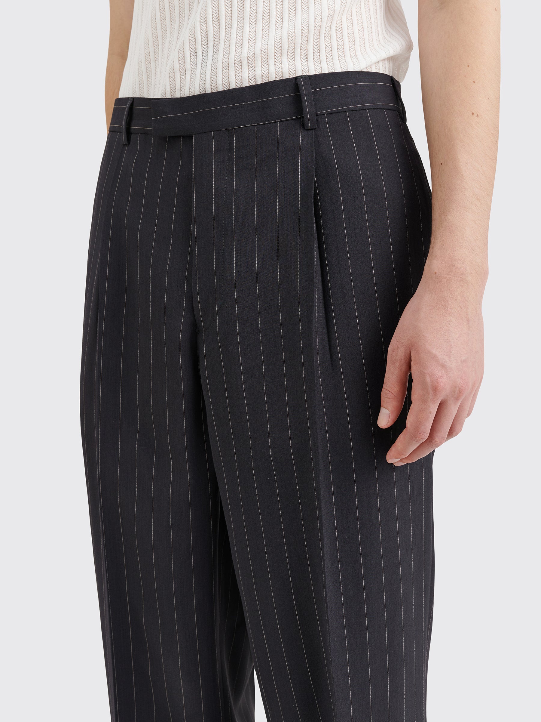 TRÈS BIEN everywear Suit Trousers Wool Viscose Black Stripe