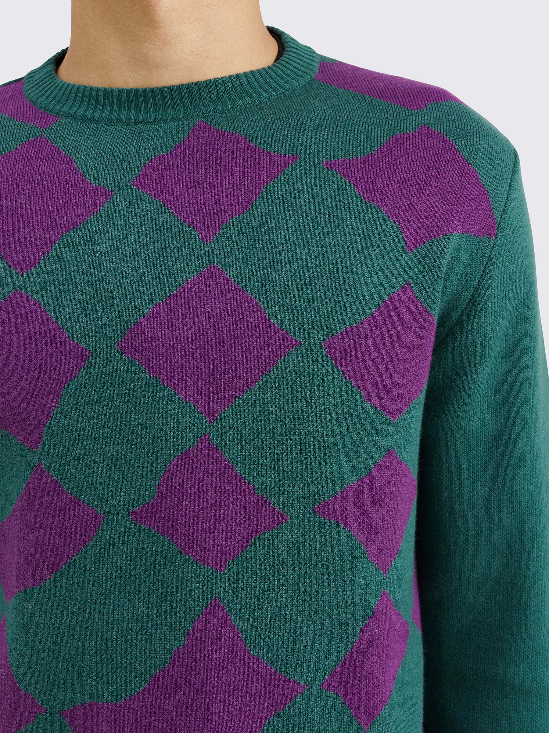 TRÈS BIEN everywear Pattern Knitted Sweatshirt Cotton Cashmere Green / Purple