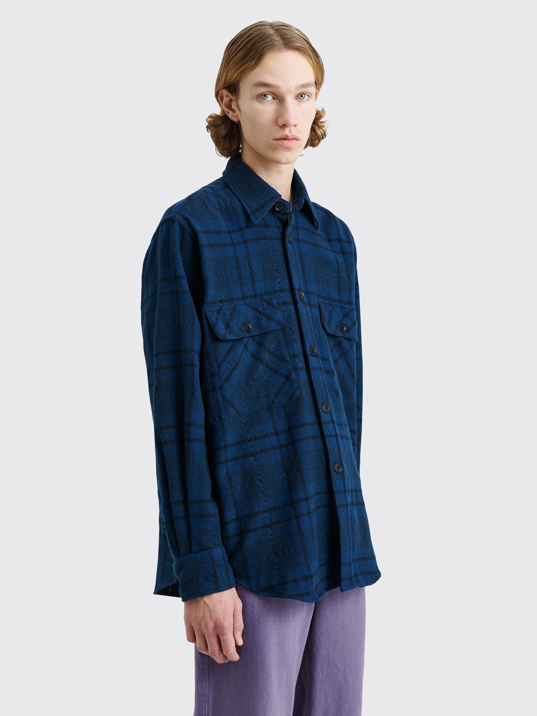 TRÈS BIEN everywear Oversized Classic Shirt Wool Blue Flannel