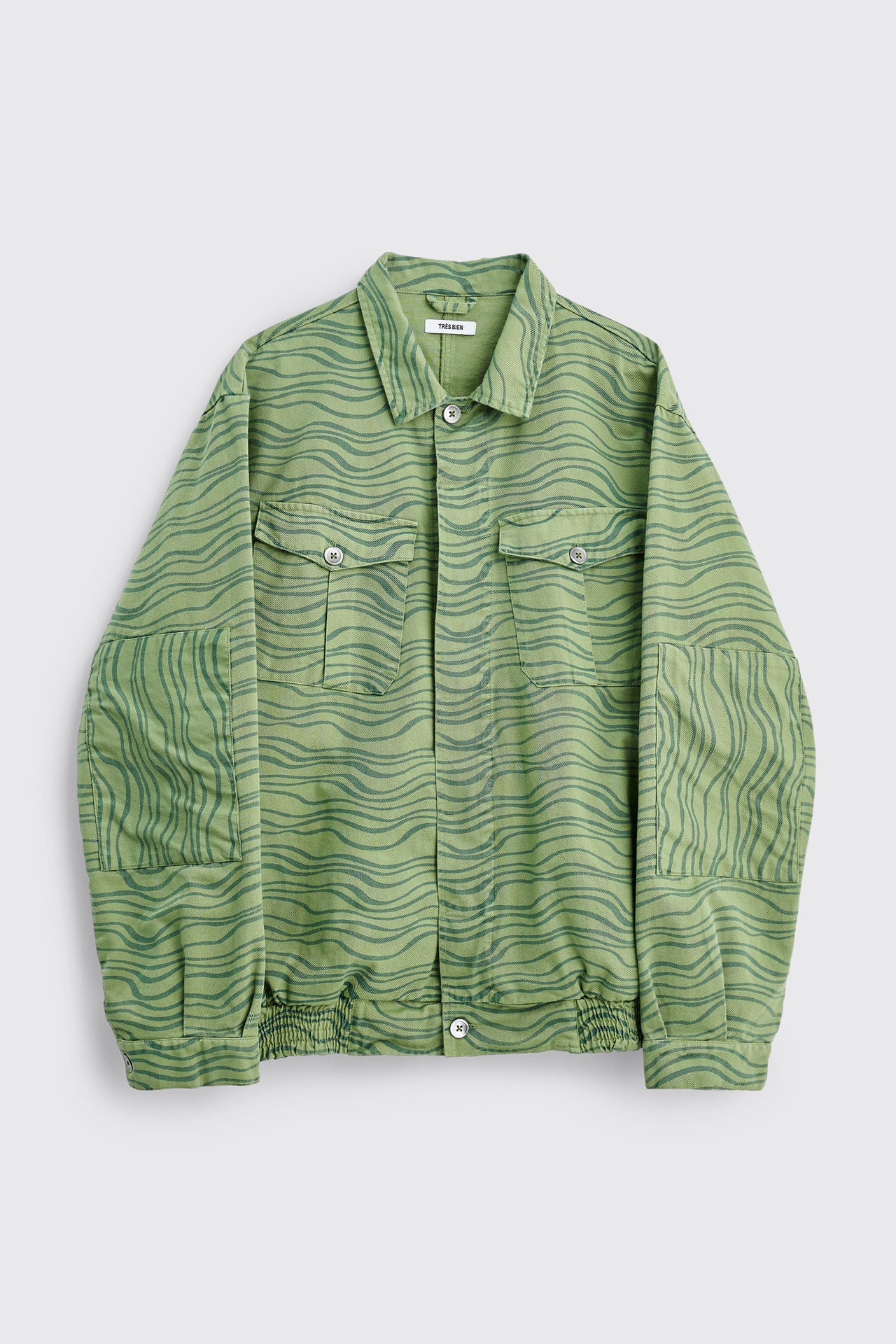 TRÈS BIEN Utility Shirt Jacket Printed Twill Green