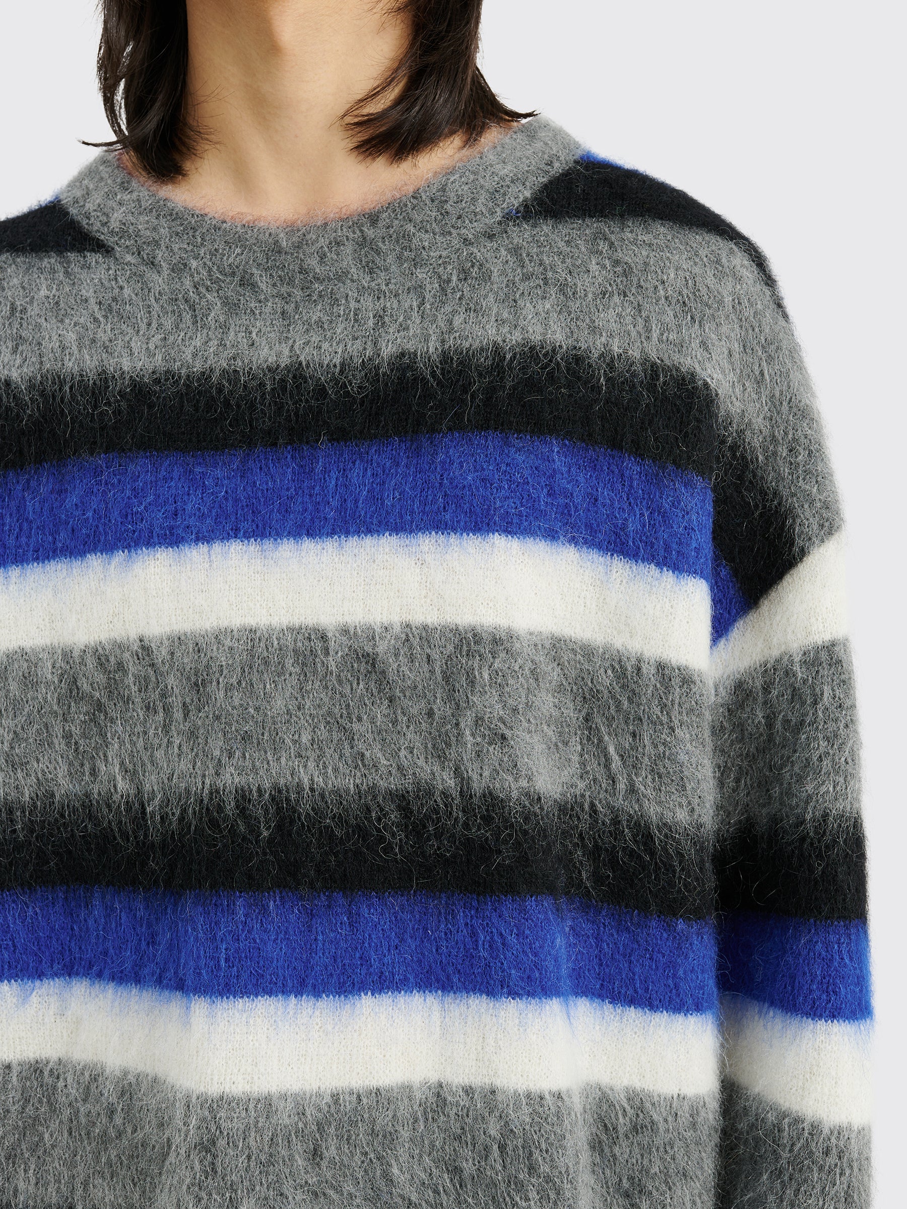 Zankov Tomas Stripe Brushed Mohair Sweater Charcoal Melange