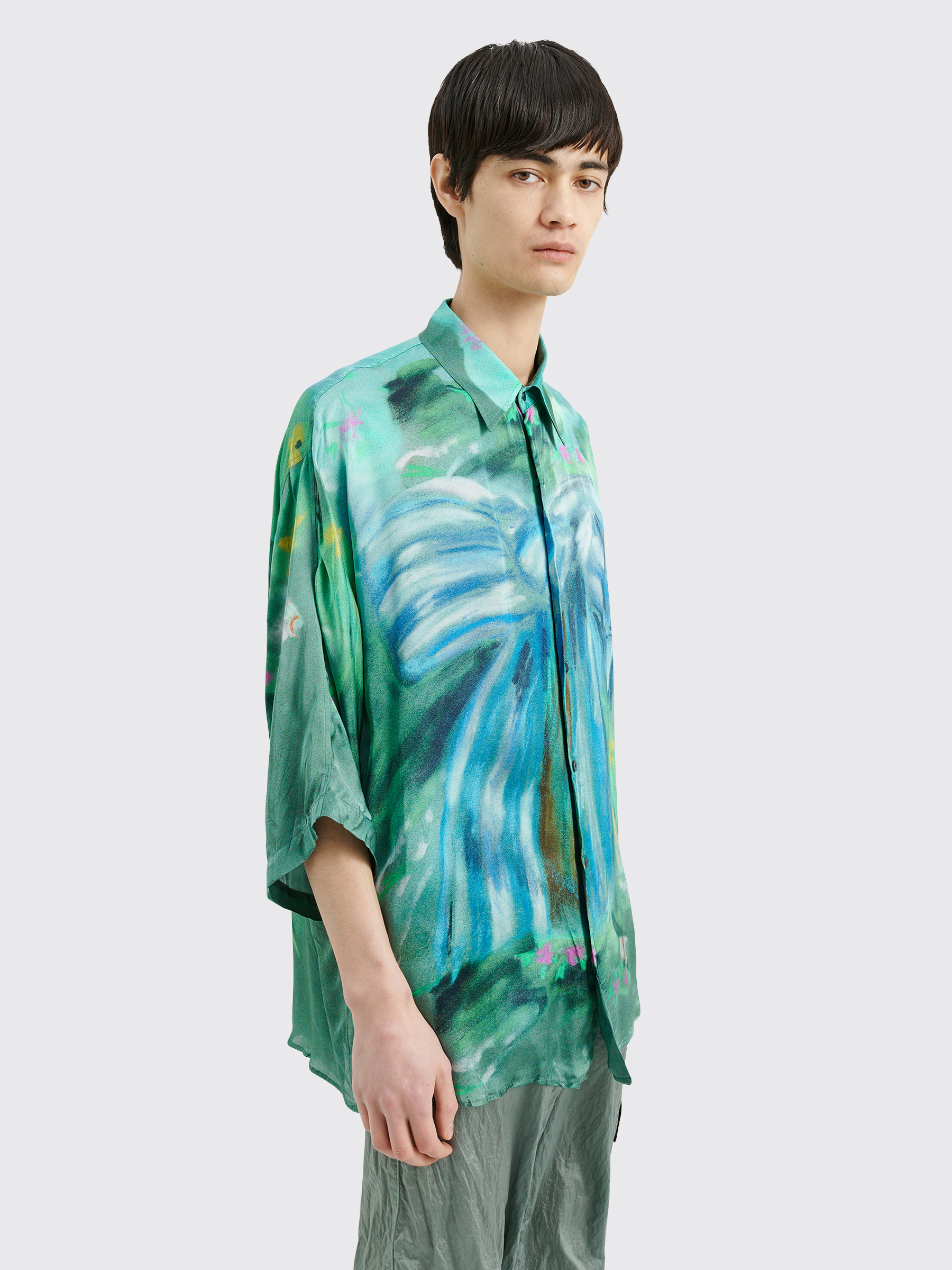 Très Bien - Acne Studios Printed Viscose Shirt Sage Green / Light Blue
