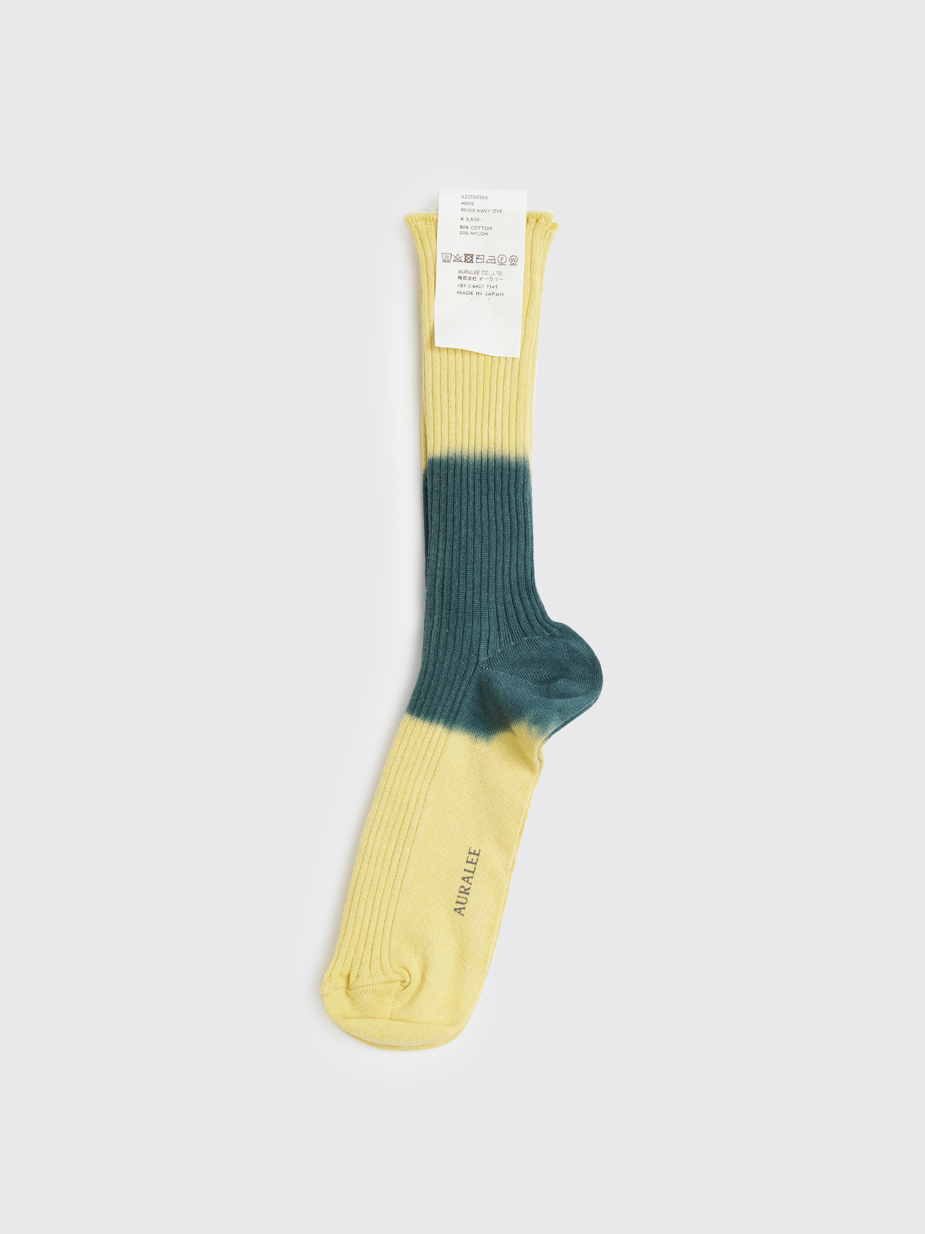 Très Bien - Auralee Giza Cotton High Gauge Dyed Socks Beige / Navy