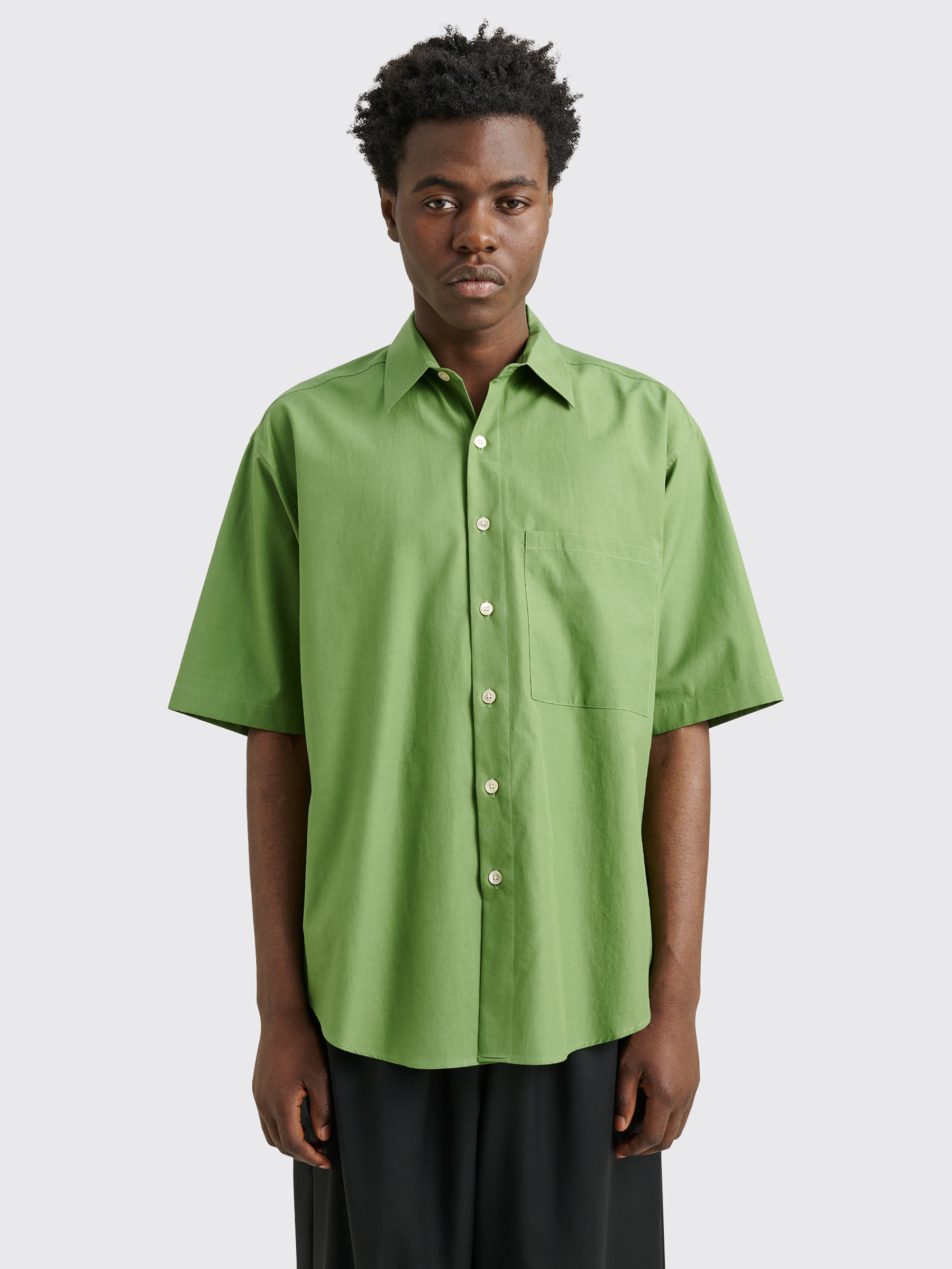 Auralee Washed Finx Twill Big Half Sleeve Shirt Khaki Green