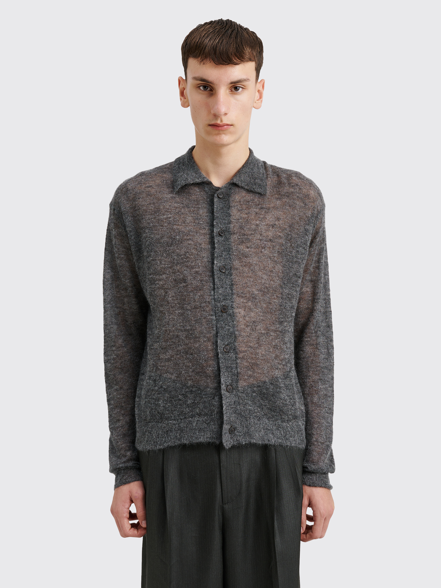 Auralee Mohair Sheer Knit Cardigan Top Charcoal