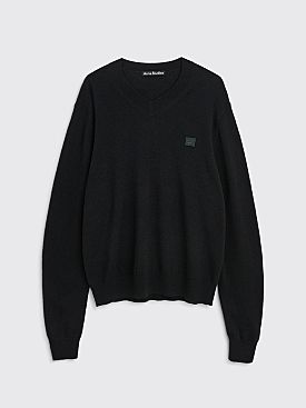 Acne Studios Face Wool V-Neck Sweater Black