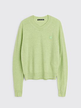 Acne Studios Face Wool V-Neck Sweater Pale Green Melange