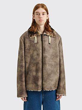 Acne Studios Shearling Suede Fur Jacket Antique Brown