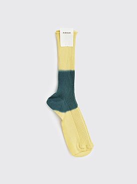 Auralee Giza Cotton High Gauge Dyed Socks Beige / Navy