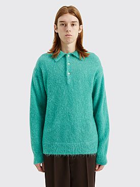 Auralee Brushed Super Kid Mohair Knit Polo Blue