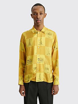 Bode Landmark Checkered Silk LS Shirt Yellow