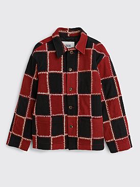 Bode Blanket Stitch Quilt Wool Jacket Burgundy / Black