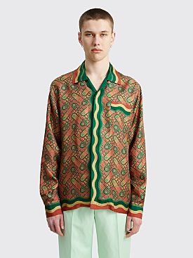 Casablanca Long Sleeve Cuban Collar Shirt Burgundy Ping Pong
