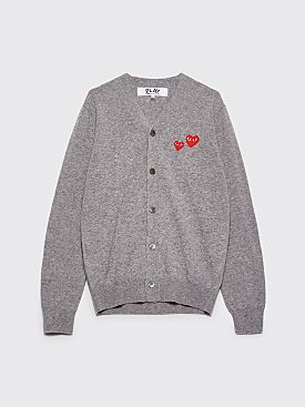 Comme des Garçons Play Double Heart Knitted Cardigan Grey
