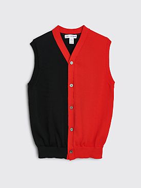 Comme des Garçons Shirt Color Block Knit Cardigan Vest Black / Red