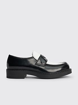 Prada Brushed Leather Logo Loafers Black / White