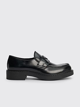 Prada Brushed Leather Logo Loafers Black