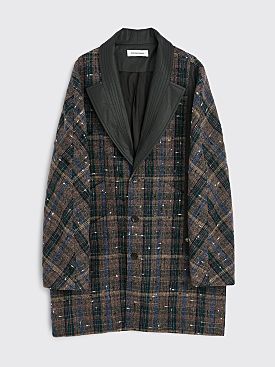 Kiko Kostadinov Dius Speckled Tweed Long Coat Checkered Brown