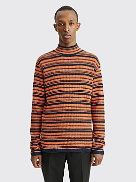 Marni Mock Neck Knit Sweater Stripe Orange / Navy