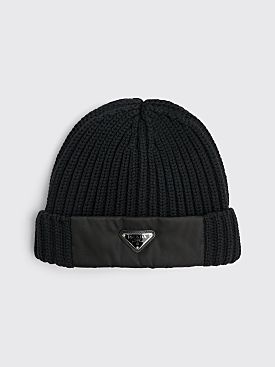 Prada Re-Nylon Gabardine Panel Wool Hat Black