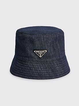 Prada Denim Bucket Hat Triangle Logo Navy