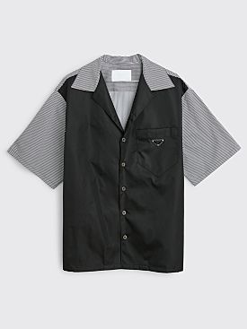 Prada Nylon Short Sleeve Shirt Black White Stripe