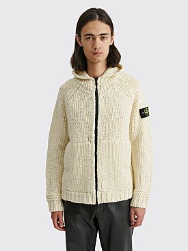 Stone Island Hooded Knit Cardigan Natural