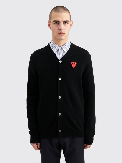 Très Bien - Comme des Garçons Play Double Heart Knitted Cardigan Black