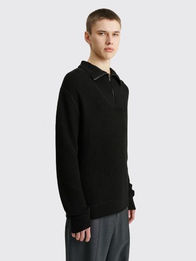 Très Bien - Margaret Howell MHL Half Zip Sweater Pure Wool Black