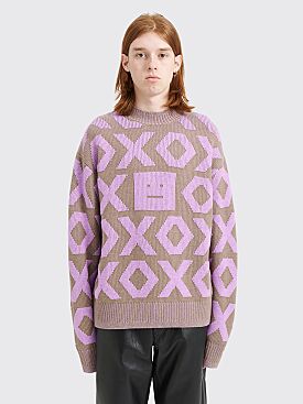 Acne Studios Face Crewneck Knitted Sweater Khaki Beige / Smoky Purple