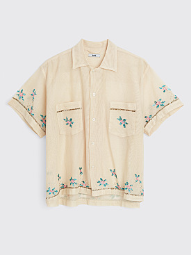 Bode Sequined Floral Cotton Net Shirt Beige