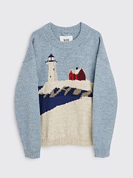 Bode Highland Lighthouse Knit Sweater Light Blue