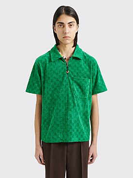 Brain Dead Chenille Check Half Zip Shirt Green