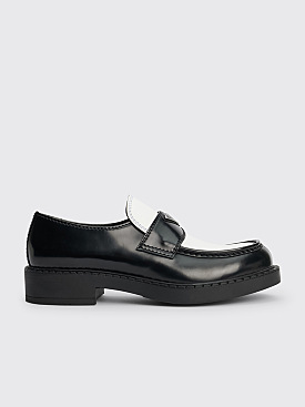 Prada Brushed Leather Logo Loafers Black / White