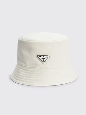 Prada Drill Cotton Bucket Hat Triangle Logo White
