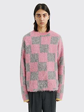 Zankov Rudy Brushed Mohair Checkerboard Sweater Pink / Grey