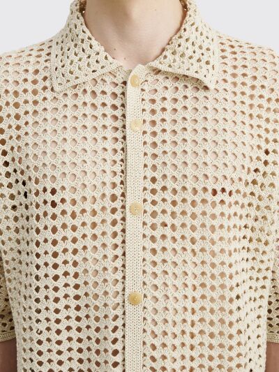Auralee Hand Crochet Knit Shirt Natural