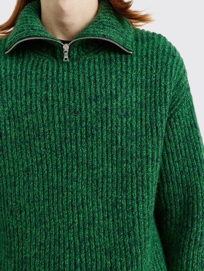 Auralee Baby Alpaca Wool Mix Rib Knit Zip Green