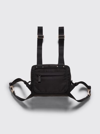 Très Bien - Prada Logo Plaque Nylon Harness Bag Black