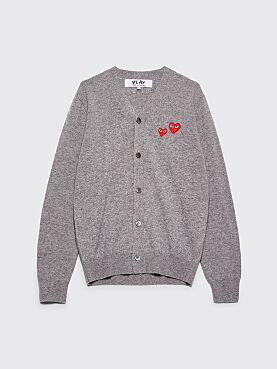 Comme des Garçons Play Double Heart Knitted Cardigan Grey