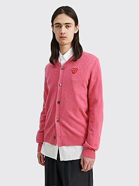 Comme des Garçons Play Double Heart Knitted Cardigan Pink